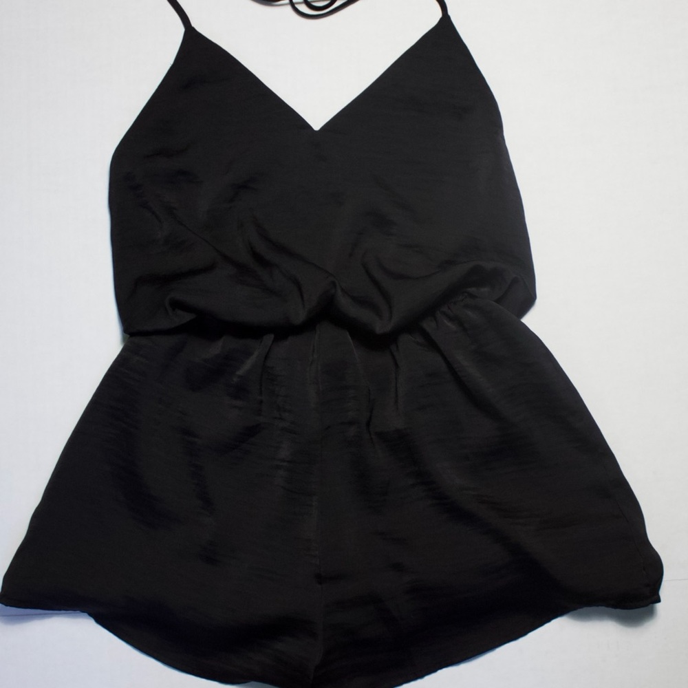 Satin halter tie romper